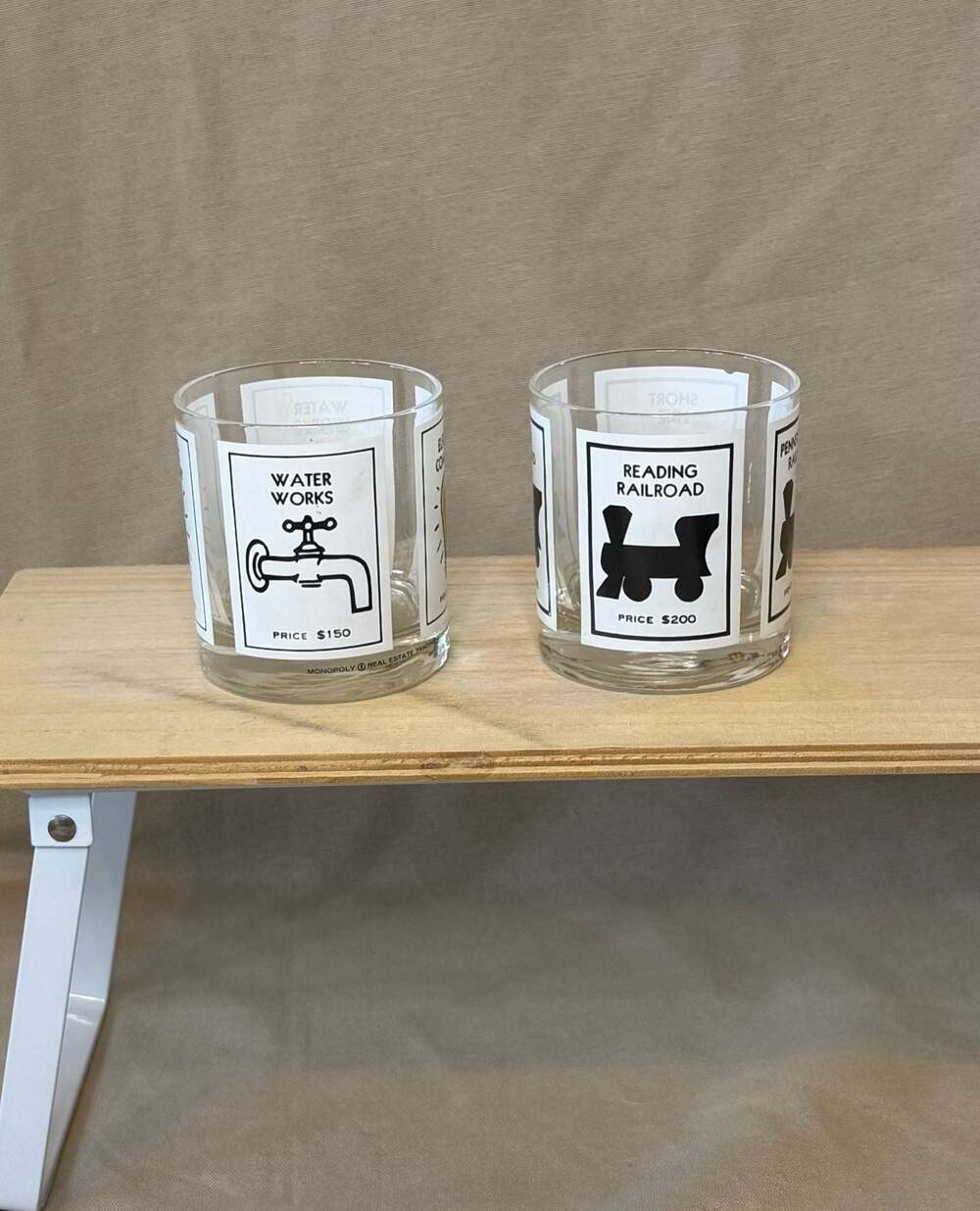 Vintage Hasbro Monopoly Board Game Rocks Glasses (Set of 2)